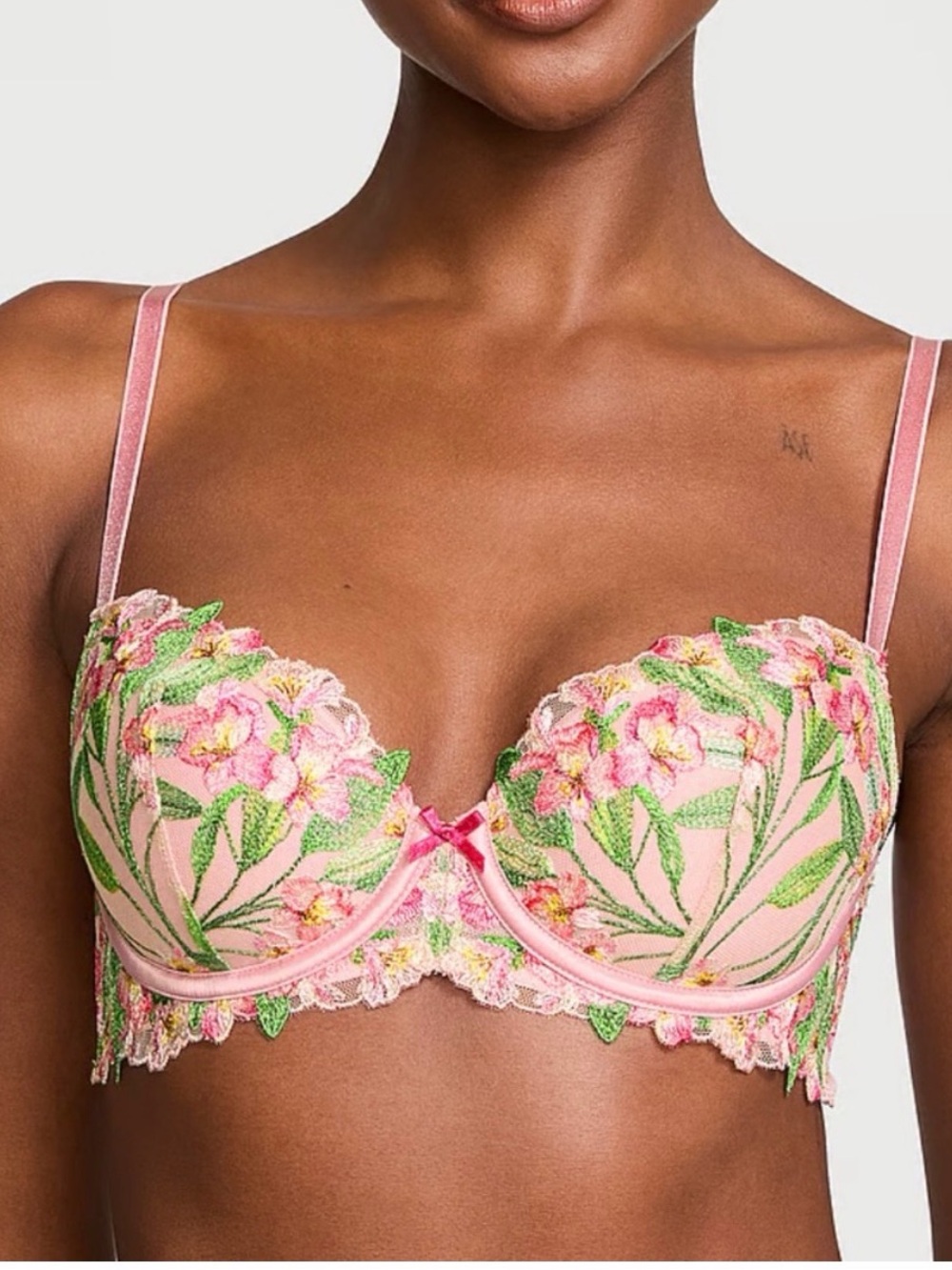 🔥Victoria's Secret Pink Floral Embroidered Bra Sz 34DD NWT